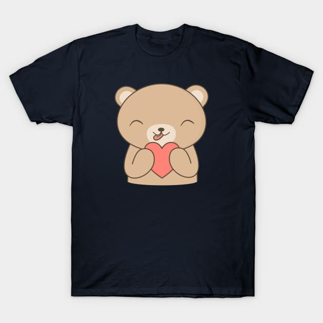 Kawaii Cute Brown Bear Heart T-Shirt T-Shirt by happinessinatee